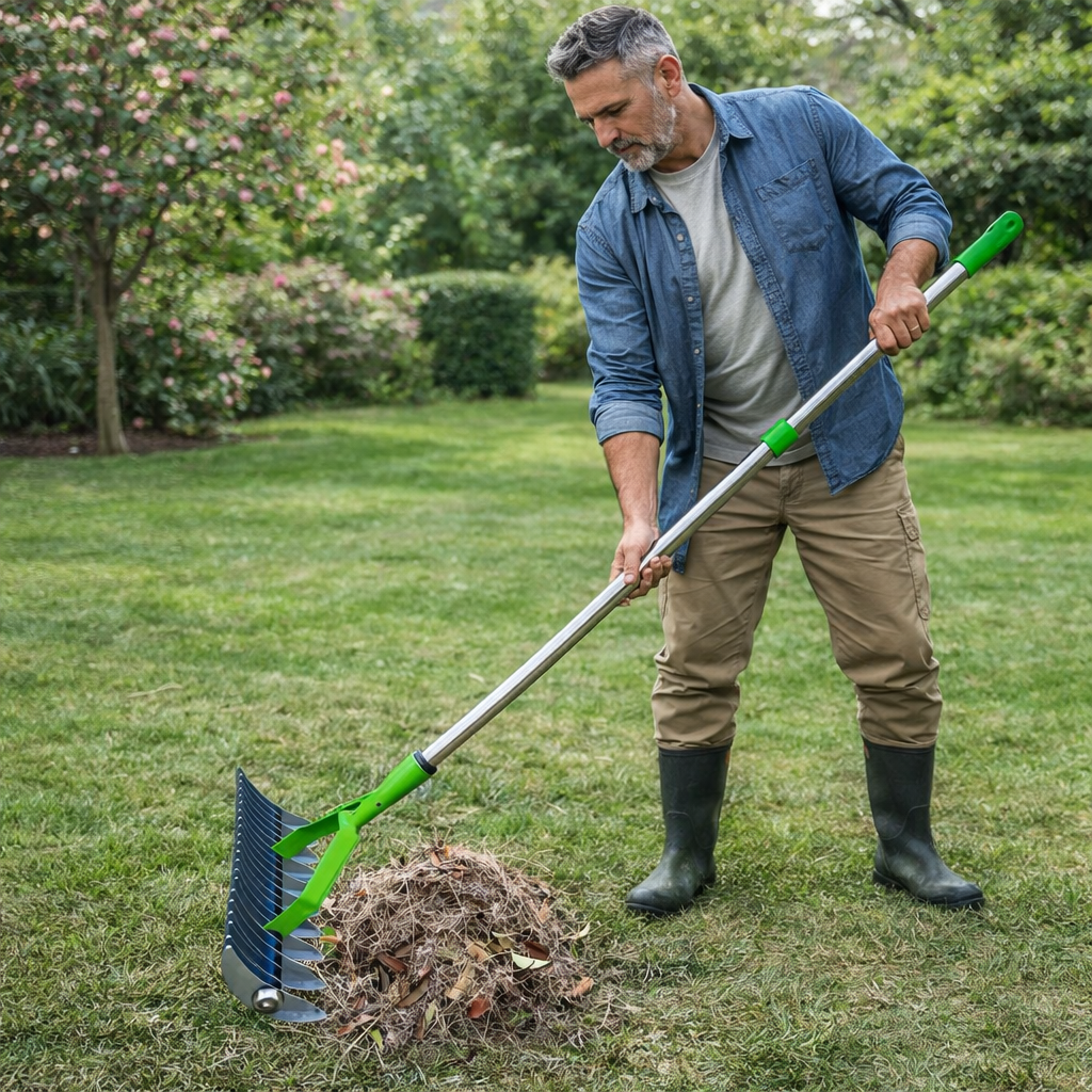 Premium Stainless Steel Thatch Rake – Multi-Function Lawn & Garden Tool
