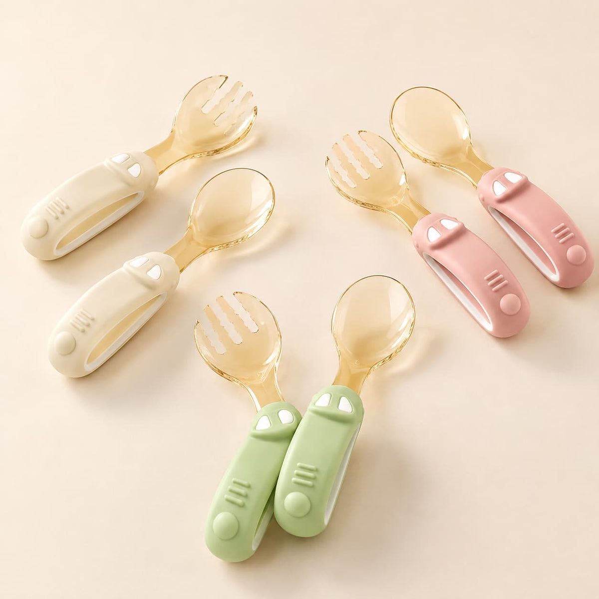 Toddler eating training fork and spoon set