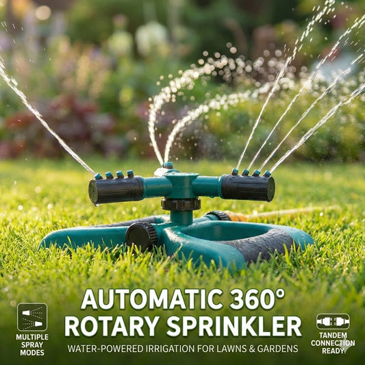 Automatic 360° Rotating Garden Sprinkler | Water-Powered Lawn & Plant Irrigation System